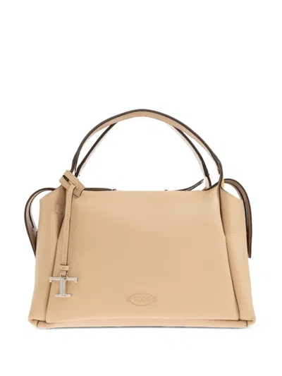 Tod's Calf Leather Tote Bag In Neutral