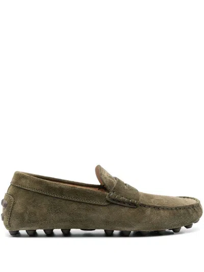 TOD'S CALF SUEDE LOAFERS IN KHAKI
