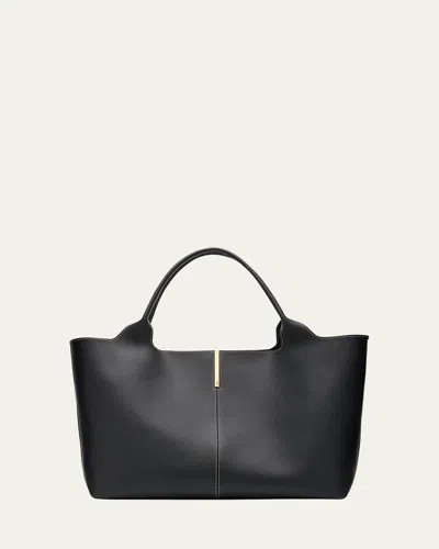 Tod's Calfskin Leather Shopping Tote Bag In Nero