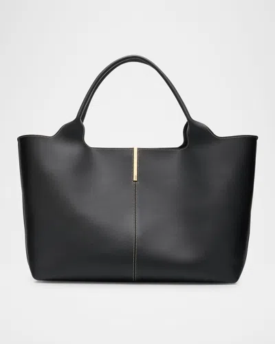 Tod's Calfskin Leather Shopping Tote Bag In Nero