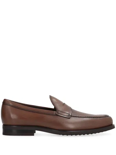 Tod's Calfskin Loafers Tods In Brown