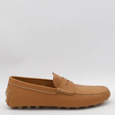 Tod's Camel Leather Loafers In Brown