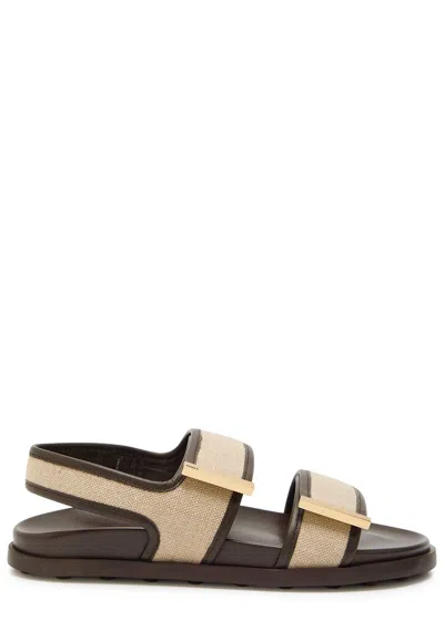 Tod's Double-strap Fabric Sandals With Leather Detailing In Neutral