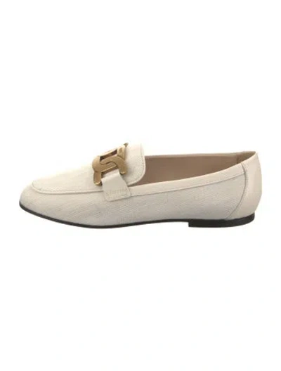 Pre-owned Tod's Canvas Chain-link Accents Loafers In White