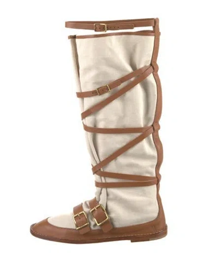 Pre-owned Tod's Canvas Colorblock Pattern Rain Boots In Neutral