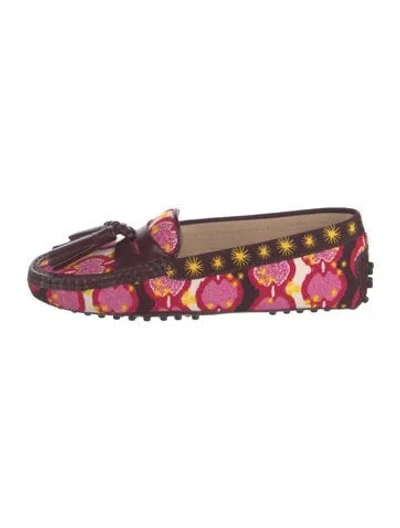 Pre-owned Tod's Canvas Floral Print Leather Drivers In White