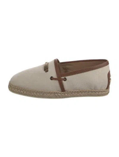 Pre-owned Tod's Canvas Leather Trim Embellishment Espadrilles In Neutrals