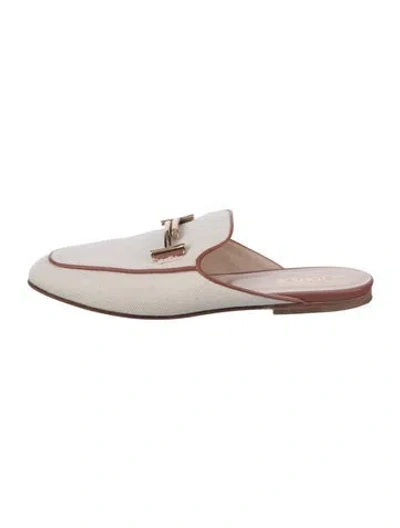 Pre-owned Tod's Canvas Leather Trim Embellishment Mules In Neutrals