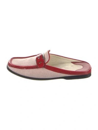 Pre-owned Tod's Canvas Leather Trim Embellishment Mules In Red