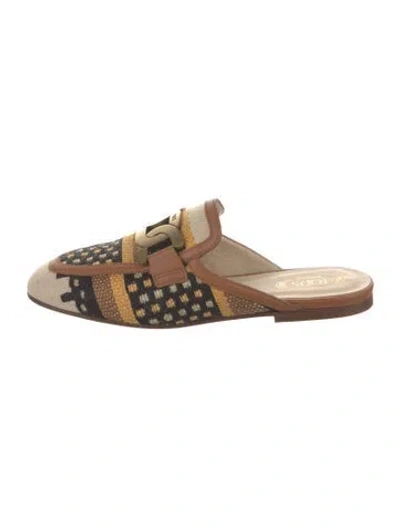 Pre-owned Tod's Canvas Printed Mules In Brown