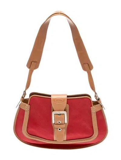 Pre-owned Tod's Canvas Shoulder Bag In Red