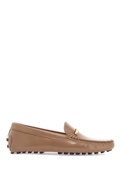 Tod's Cappuccino Leather Driving Moccasin In Beige