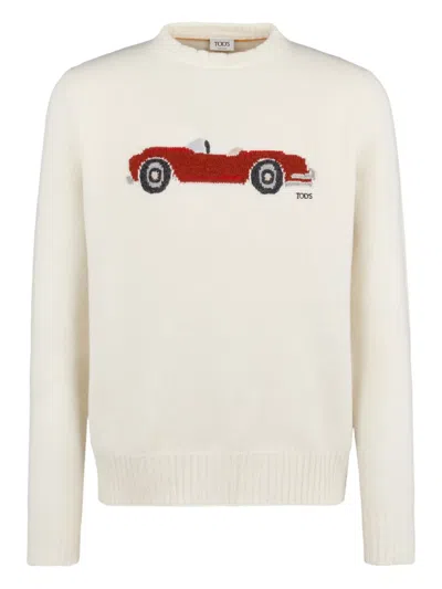 Tod's Car Crew-neck Sweater In White