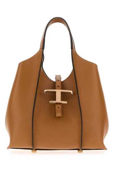 Tod's Caramel Leather Mini T Timeless Shopping Bag In Brown