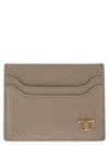 Tod's Leather Card Holder With Logo In Taupe
