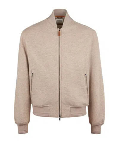 Tod's Cashmere Blend Knitted Bomber Jacket In Gray