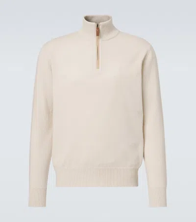Tod's Cashmere Half-zip Sweater In White