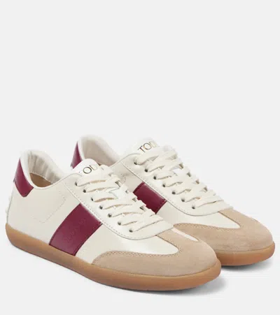 Tod's Cassetta Suede-trimmed Leather Sneakers In Brown