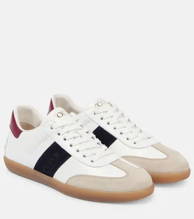 TOD'S CASSETTA SUEDE-TRIMMED LEATHER SNEAKERS