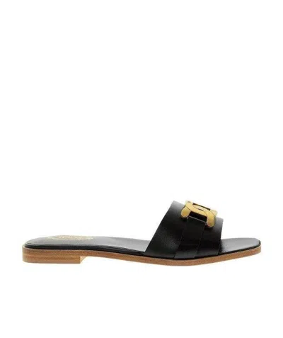 Tod's Chain-detail Flat Sandals In Black