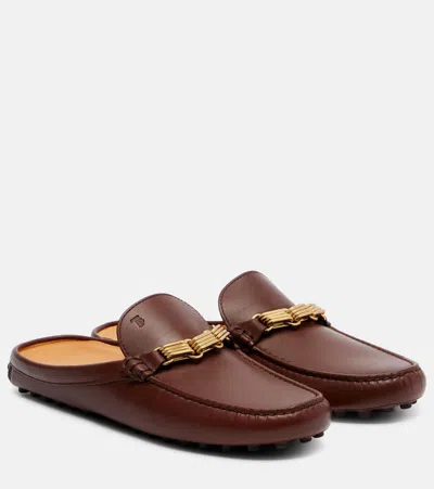 Tod's Chain-detail Leather Mules In Brown