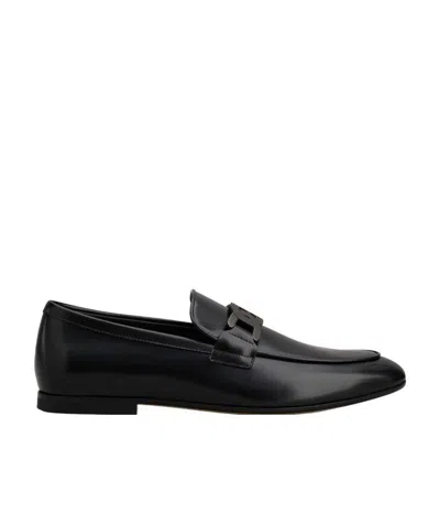 Tod's Chain-embellished Leather Loafers In Black