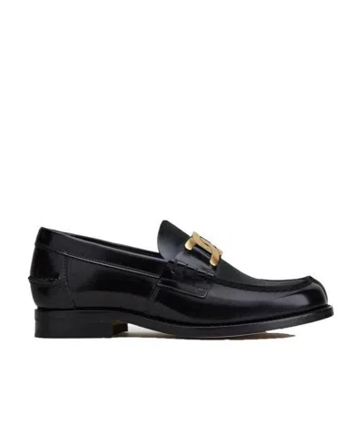 Tod's Chain-embellished Leather Loafers In Black