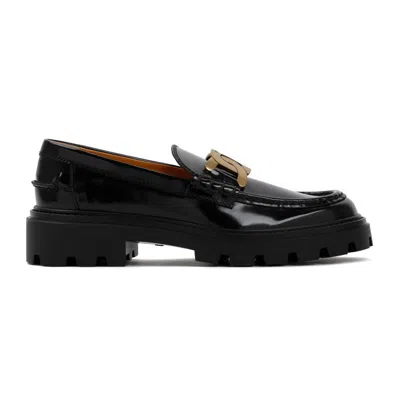 Tod's Chain Leather Loafers In Black