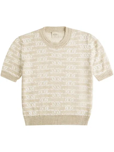 Tod's Chain-motif Knitted Top In White,beige