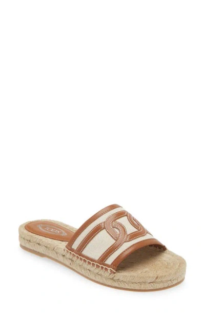 Tod's Bicolor Linen Leather Espadrille Sandals In Neutrals