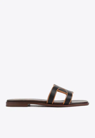 Tod's Chain-strap Leather Slides In Black