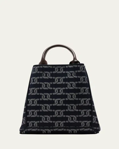 Tod's Chain-link Denim Top-handle Bag In Galassia Marrone Africa