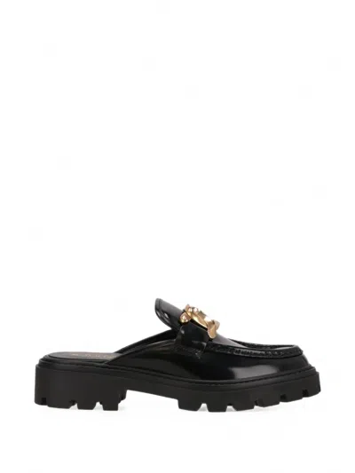 Tod's Chain-link Leather Mules In Black