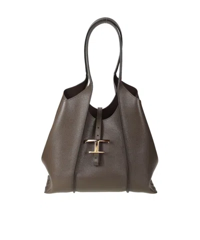 Tod's T Timeless Logo-detail Handbag In Gray