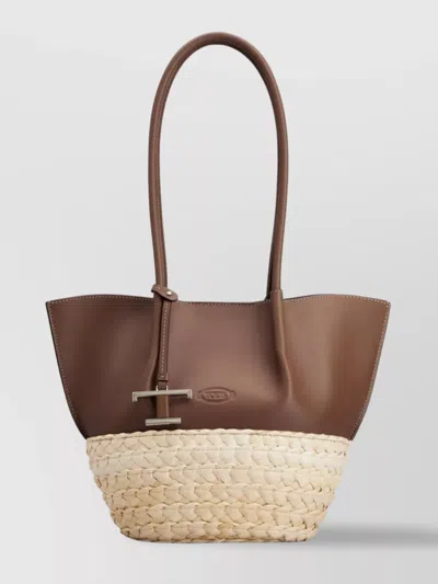 TOD'S CHARMING RAFFIA AND LEATHER TOTE BAG