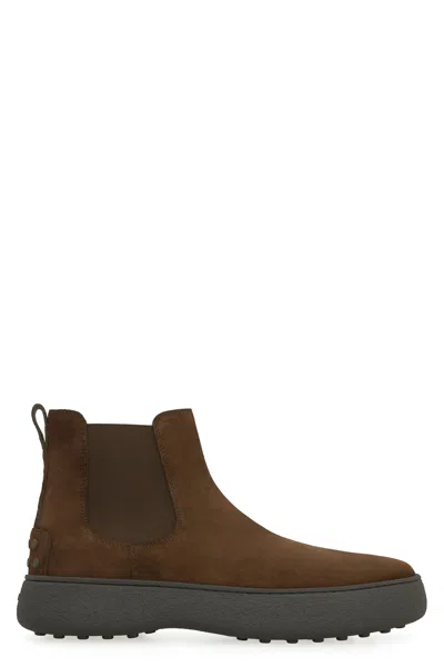 Tod's Refined And Versatile Suede Chelsea Boots For Men In Brown