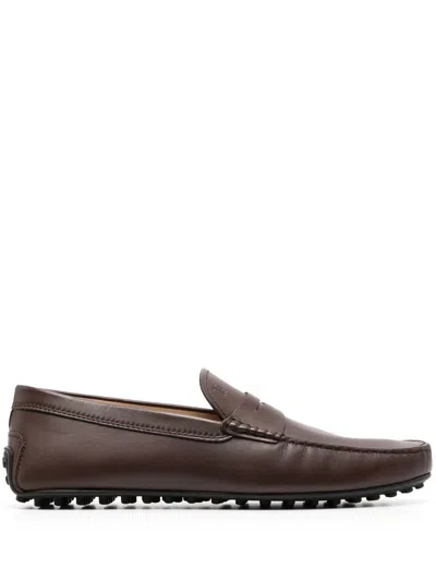 Tod's Chocolate Brown Leather City Penny Loafers For Men