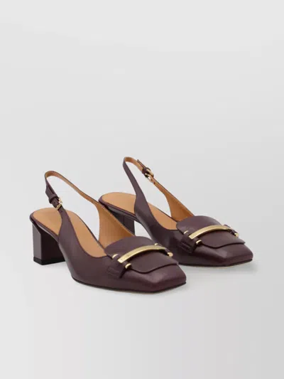 Tod's Chunky Heel Buckle Square Toe Pumps
