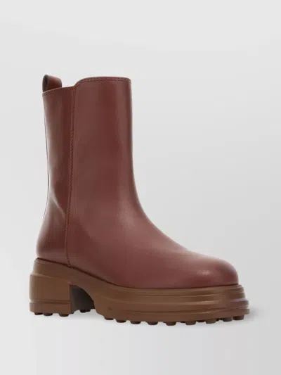 Tod's Chunky Heel Leather Ankle Boots In Brown