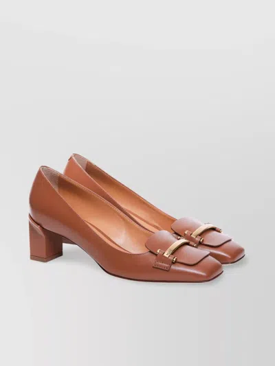 Tod's Chunky Heel Loafers Buckle Detail In Brown