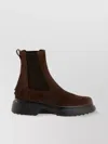 Tod's Chunky Sole Suede Finish Boots With Elastic Side Panels In Brown