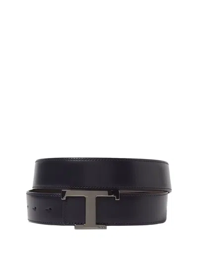 Tod's Cintura Reversibile T Timeless In Pelle In Black