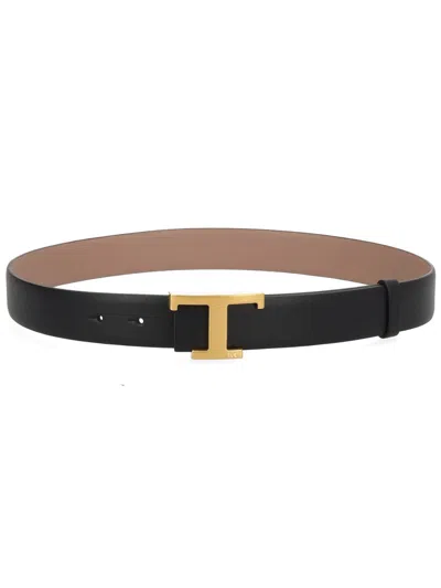 Tod's Woman Belt Black Size 34 Leather In Orange