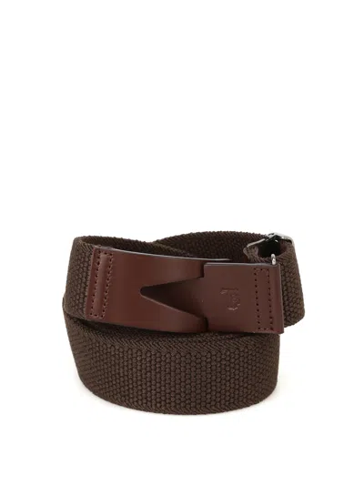 Tod's Greca Brown Canvas Belt In Dark Brown