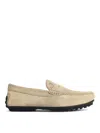 Tod's Suede Loafers With Rubber Sole And Stitch Detailing In Neutral