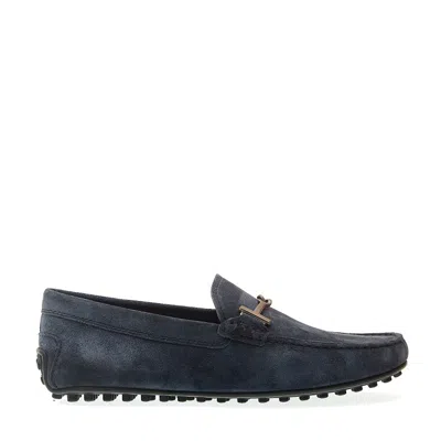 Tod's City Gommino In Blue Suede Buckle