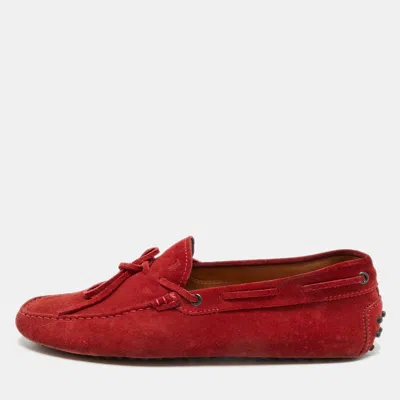 Pre-owned Tod's City Gommino Size 42 Burgundy Suede Loafers