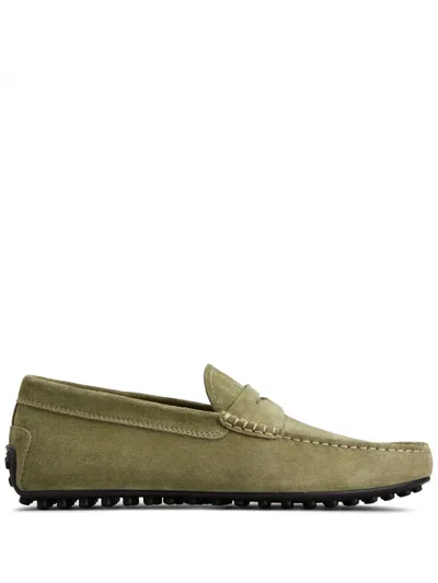 Tod's City Gommino Suede Loafers In Green