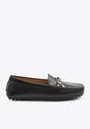 Tod's Urban Brushed Leather Loafers With Decorative Strap In Black