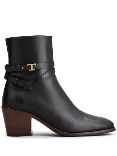 Tod's Classic Logo Leather Boots For Women In Black
